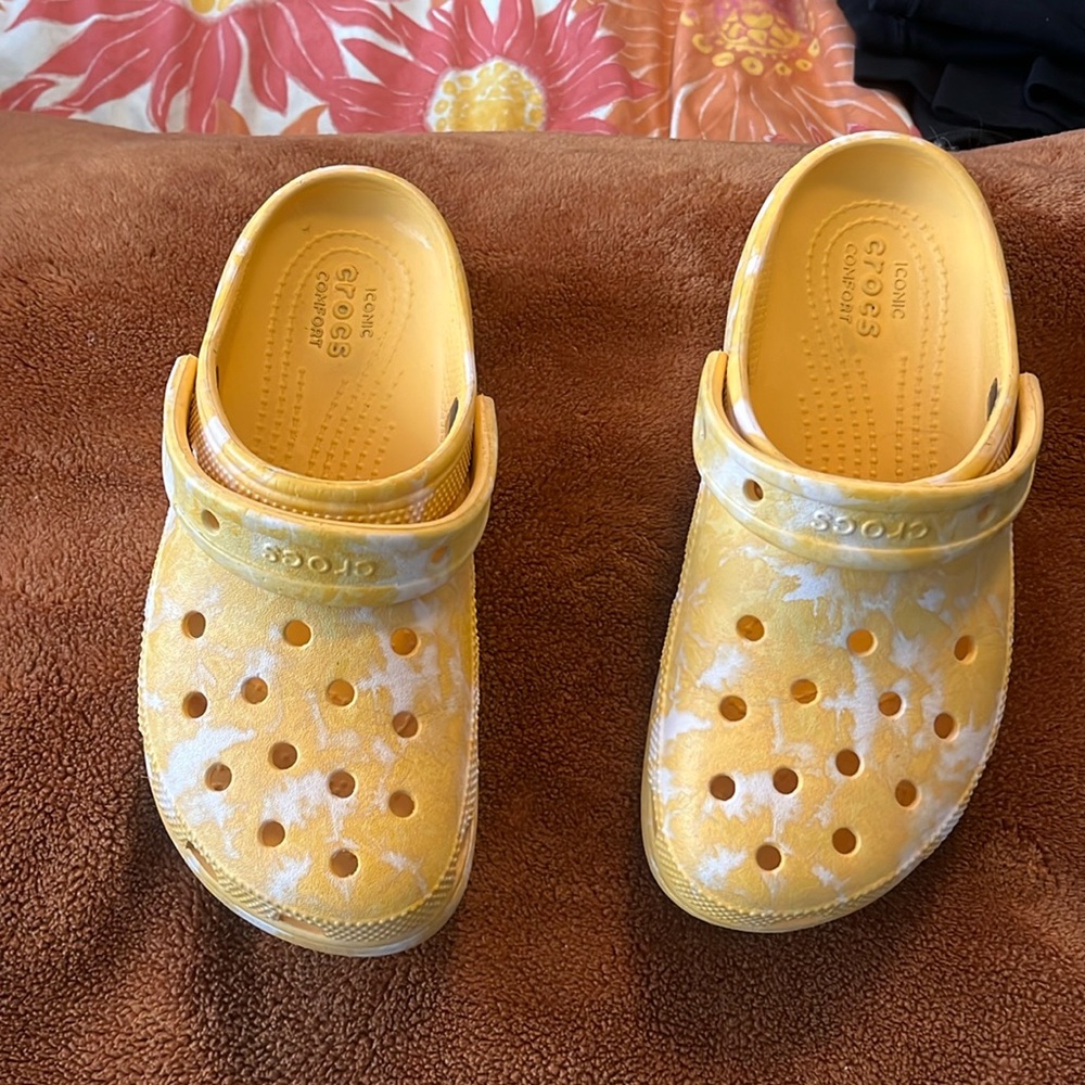 Yellow platform crocs